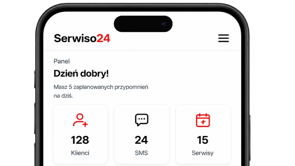 Podgląd panelu Serwiso24 na telefonie